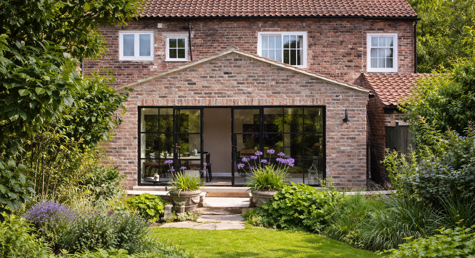 Steel-replacement aluminium French patio doors and windows at Stonegate, Harrogate
