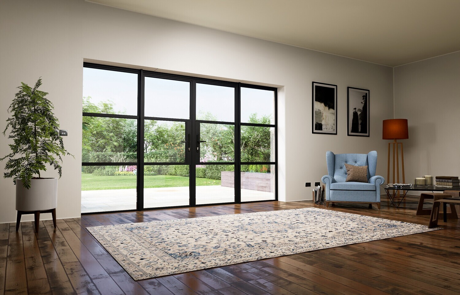 Aluminium steel look door with side lights