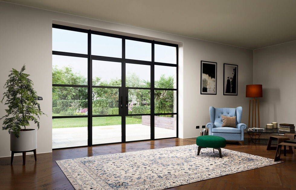 Made-to-measure aluminium Heritage external doors with glazing
