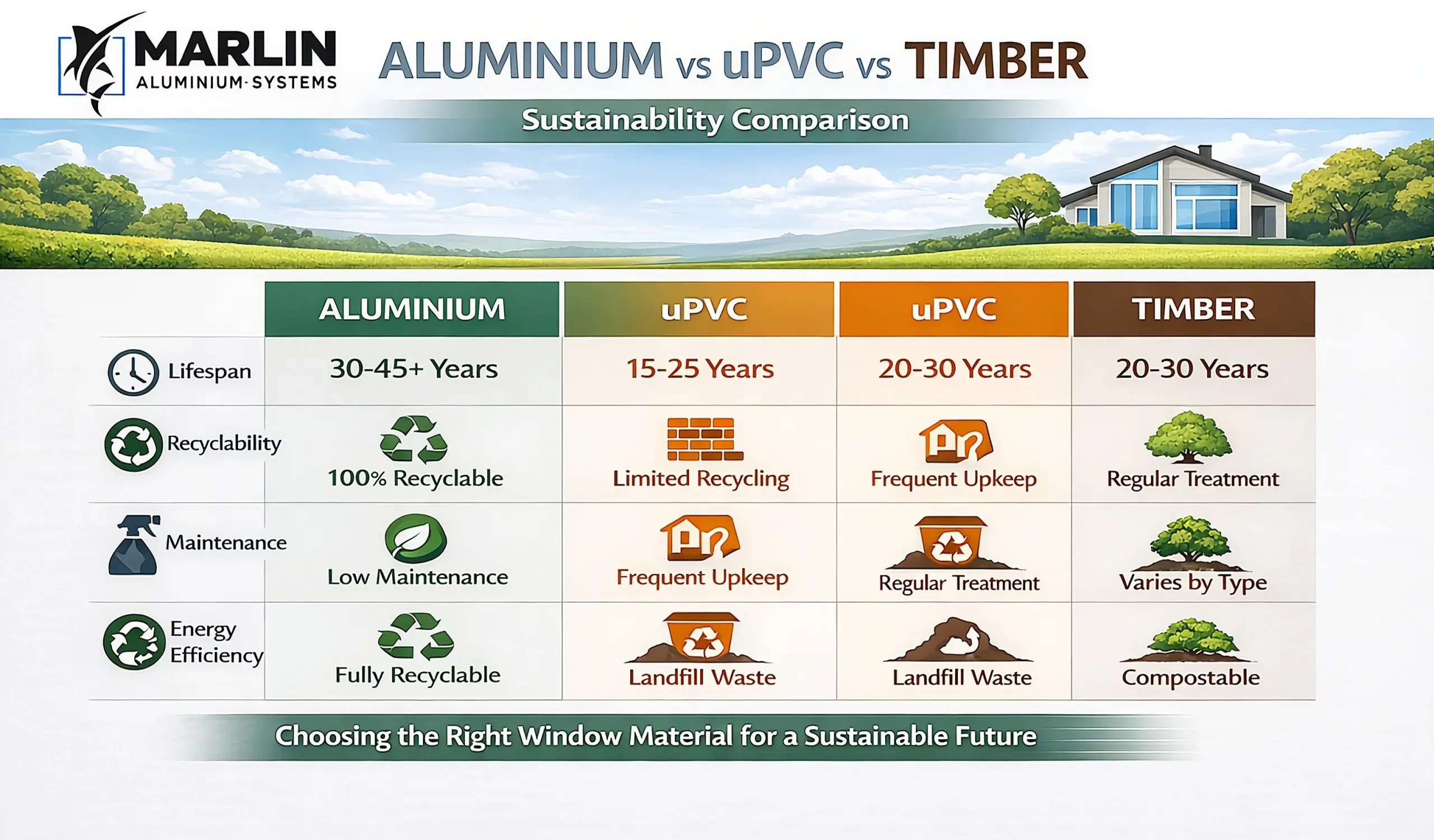 Sustainability comparison Aluminium v uPVC v Timber
