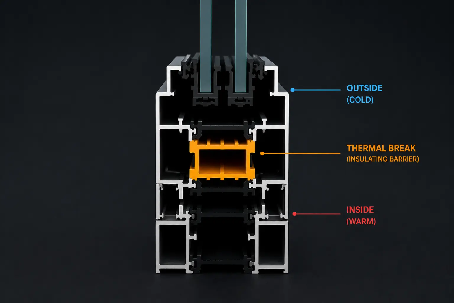 Thermal break inside a modern aluminium window frame