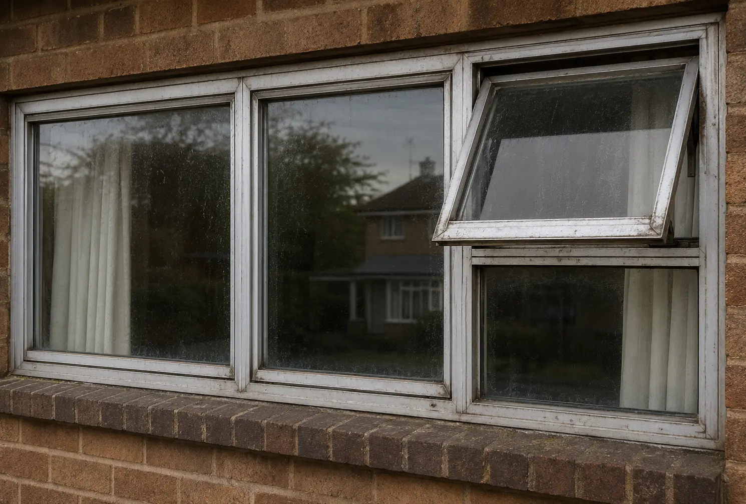 Old outdated aluminium windows