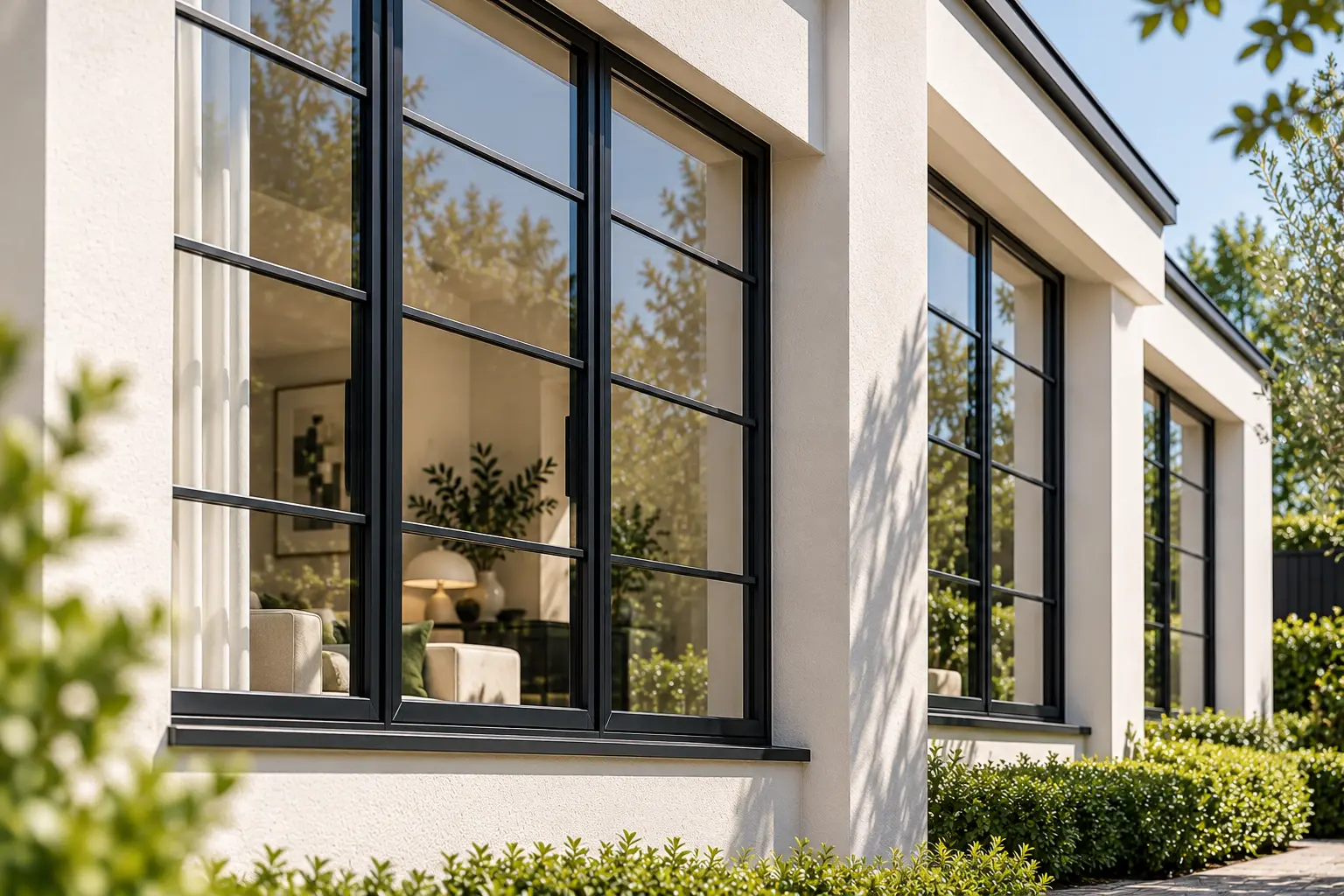 1930s-inspired Art Deco house with black steel-look heritage aluminium windows