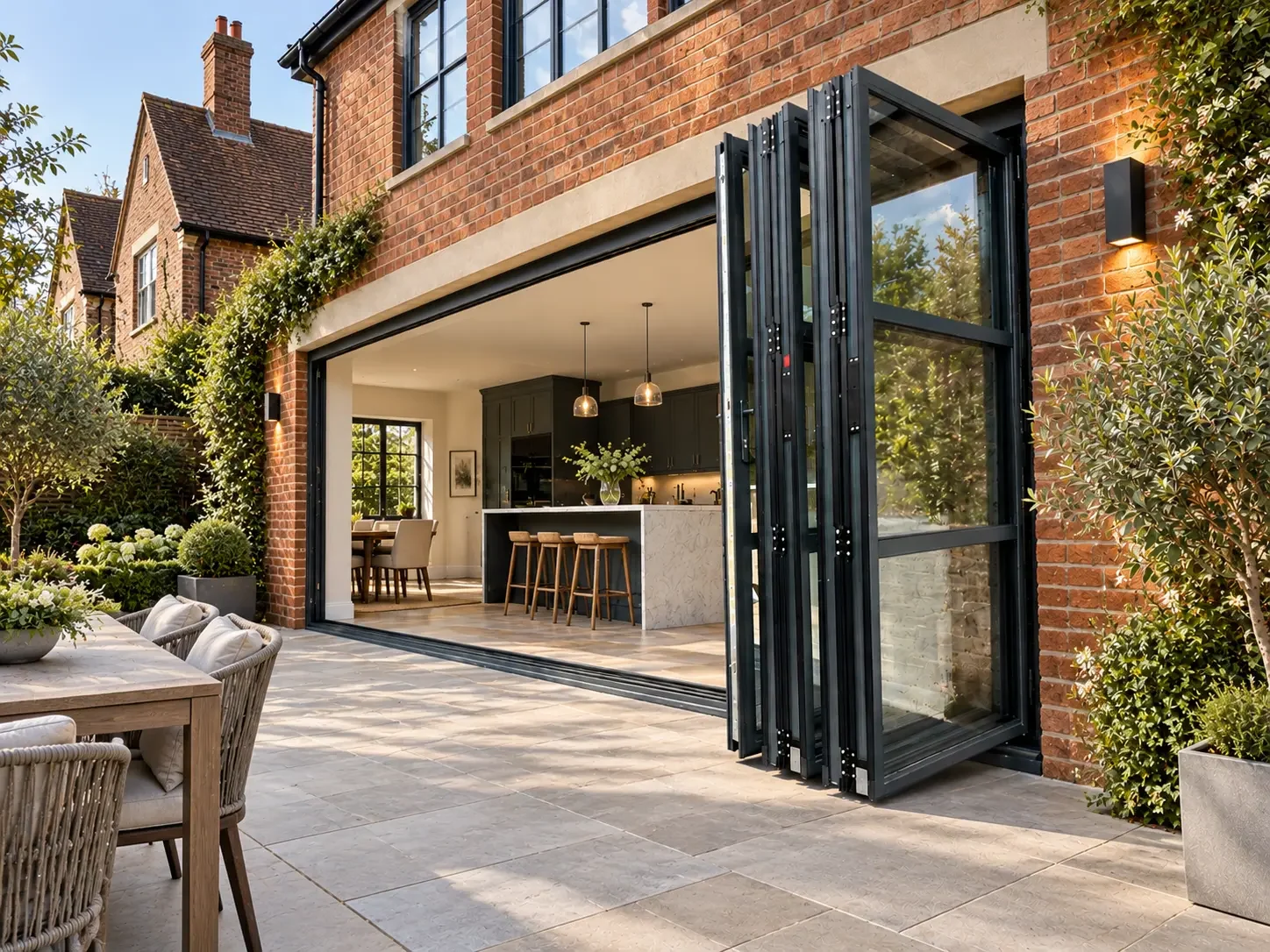 Open Heritage bifolding door in red brick house